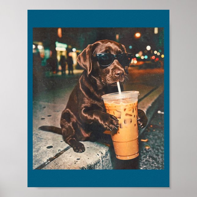 Funny chocolate lab drinking iced coffee lovers poster (Front)