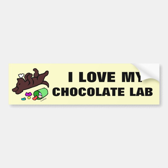 Funny Chocolate Labrador Cartoon Illustration Bumper Sticker (Front)