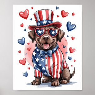 Funny Chocolate Labrador Dog 4th Of July Independe Poster