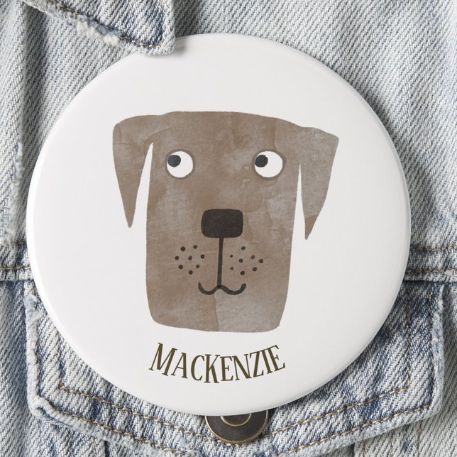 Funny Chocolate Labrador Retriever Dog Custom Name 3 Cm Round Badge (Fun Chocolate Labrador Retriever dog personalized button)