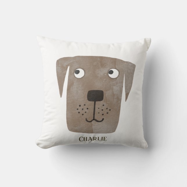 Funny Chocolate Labrador Retriever Dog Custom Name Cushion (Front)