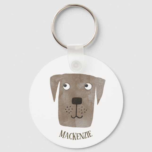 Funny Chocolate Labrador Retriever Dog Custom Name Key Ring (Front)