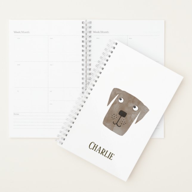 Funny Chocolate Labrador Retriever Dog Custom Name Planner (Display)