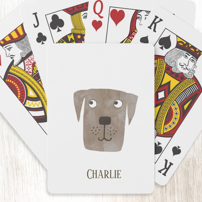 Funny Chocolate Labrador Retriever Dog Custom Name Playing Cards (Chocolate Labrador Retriever Dog personalized fun art playing cards)