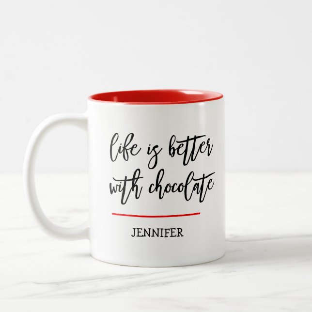Funny Chocolate Theme Two-Tone Coffee Mug (Left)