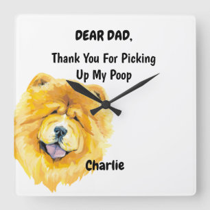 Funny Chow chow Dad Watercolor Canine Art Square Wall Clock