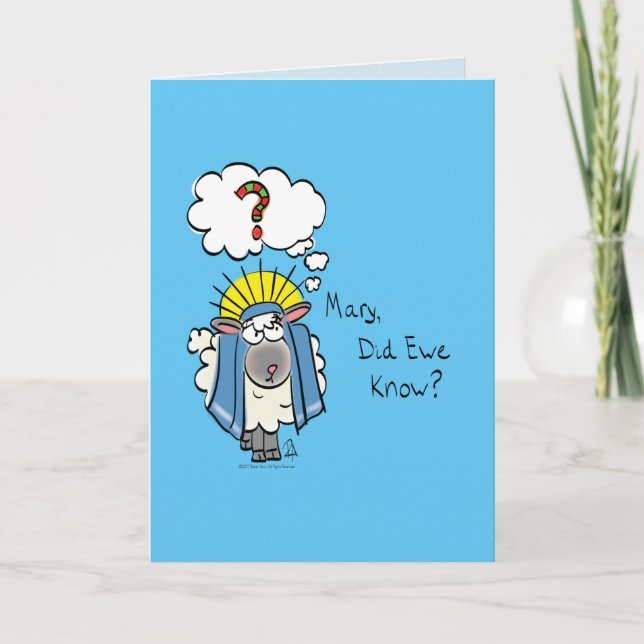 Funny Christian Christmas Cute Sheep Cartoon Card (Front)