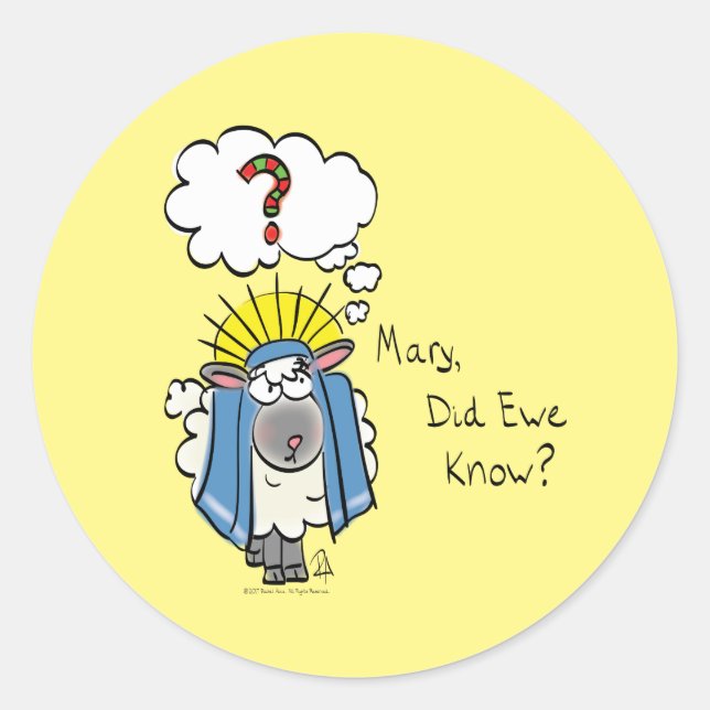 Funny Christian Christmas Cute Sheep Cartoon Classic Round Sticker (Front)