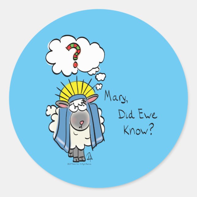 Funny Christian Christmas Cute Sheep Cartoon Classic Round Sticker (Front)