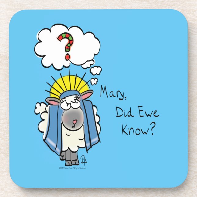 Funny Christian Christmas Cute Sheep Cartoon Coaster (Front)