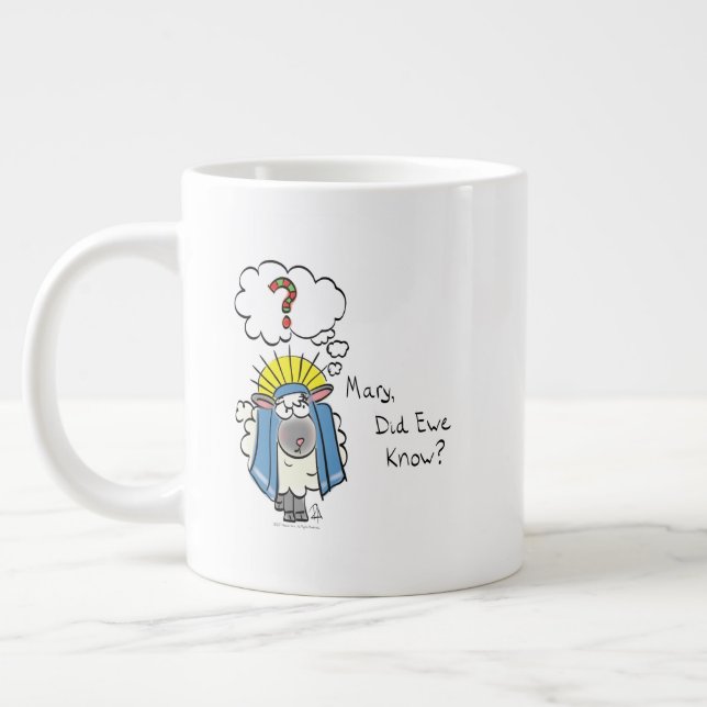 Funny Christian Christmas Cute Sheep Cartoon Large Coffee Mug (Left)