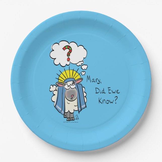 Funny Christian Christmas Cute Sheep Cartoon Paper Plate (Front)