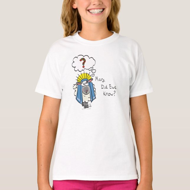 Funny Christian Christmas Cute Sheep Cartoon T-Shirt (Front)