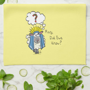 Funny Christian Christmas Cute Sheep Cartoon Tea Towel
