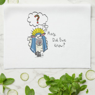 Funny Christian Christmas Cute Sheep Cartoon Tea Towel