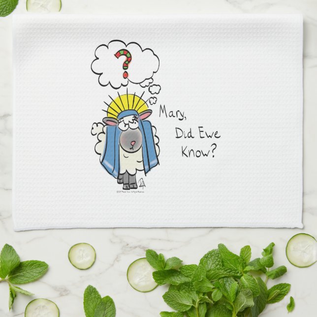 Funny Christian Christmas Cute Sheep Cartoon Tea Towel (Folded)