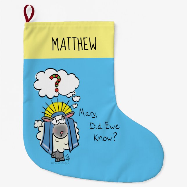 Funny Christian Christmas Cute Sheep Large Christmas Stocking (Front)