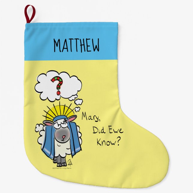 Funny Christian Christmas Cute Sheep Large Christmas Stocking (Front)