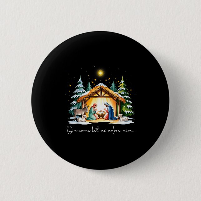 Funny Christian Christmas Jesus Oh Come Let Us Ado 6 Cm Round Badge (Front)