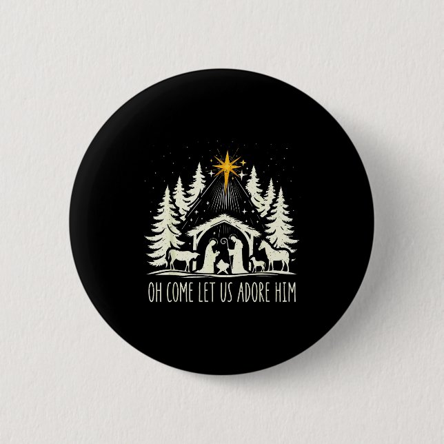 Funny Christian Christmas Jesus Oh Come Let Us Ado 6 Cm Round Badge (Front)