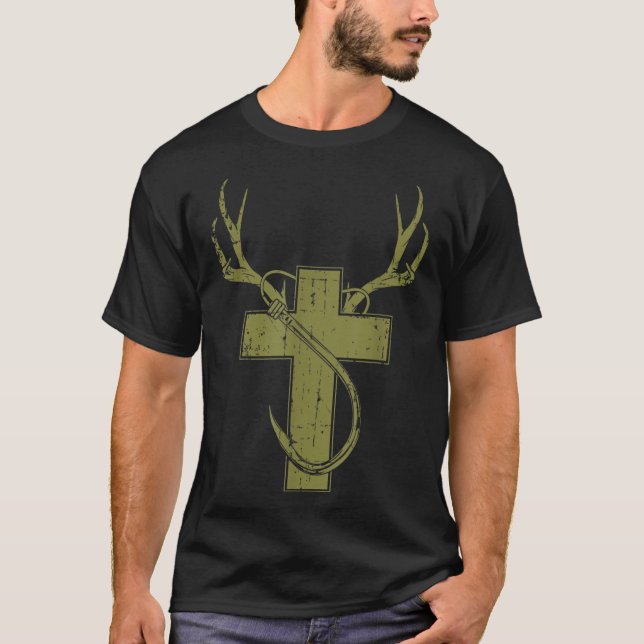 Funny Christian Hunting Fishing Lover Gift For Men T-Shirt (Front)