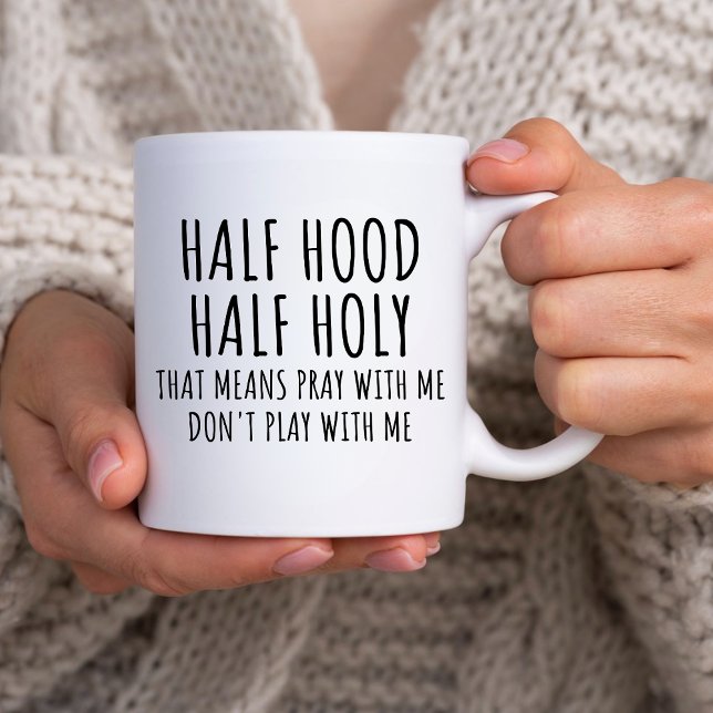 Funny Christian Jesus Half Hood Half Holy Scriptur Two-Tone Coffee Mug (Creator Uploaded)