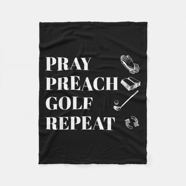 Funny Christian Pray Preach Golf Repeat Pastor Min Fleece Blanket (Front)