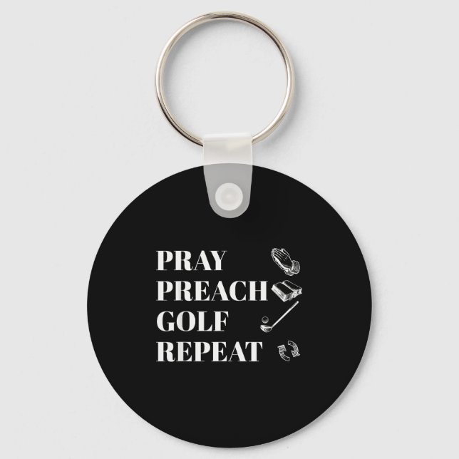 Funny Christian Pray Preach Golf Repeat Pastor Min Key Ring (Front)