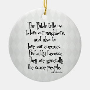 Funny Christian Religious Quote GK Chesterton Ceramic Tree Decoration