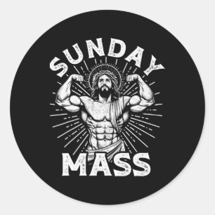 Funny Christian Sunday M Bodybuilder Gym Jesus Mot Classic Round Sticker