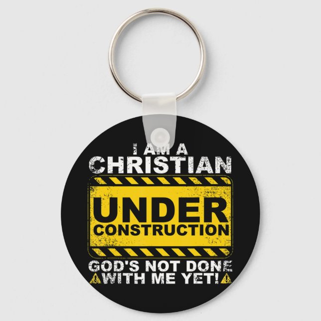 Funny Christian Under Construction Gift Catholic M Key Ring (Front)