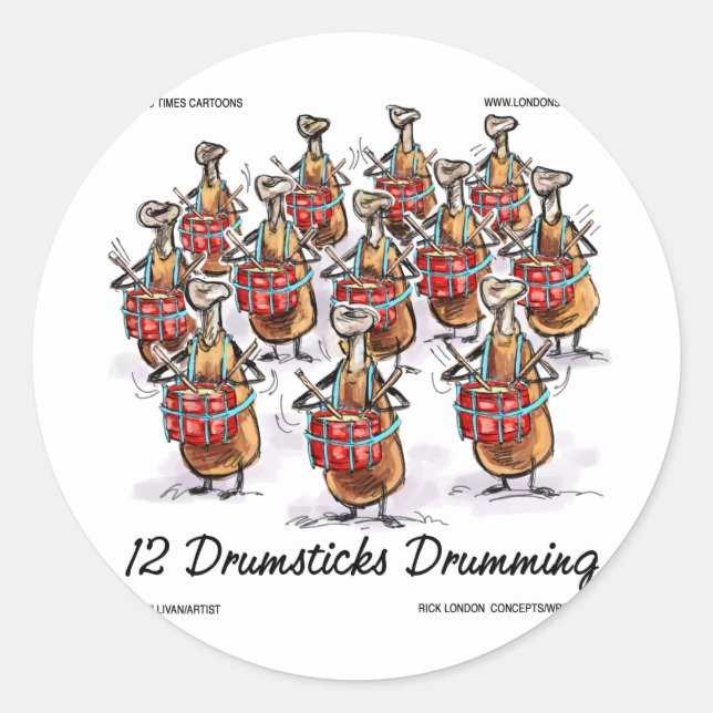 Funny Christmas 12 Drumsticks Drumming Gifts & Tee Classic Round Sticker (Front)