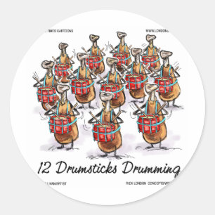 Funny Christmas 12 Drumsticks Drumming Gifts & Tee Classic Round Sticker