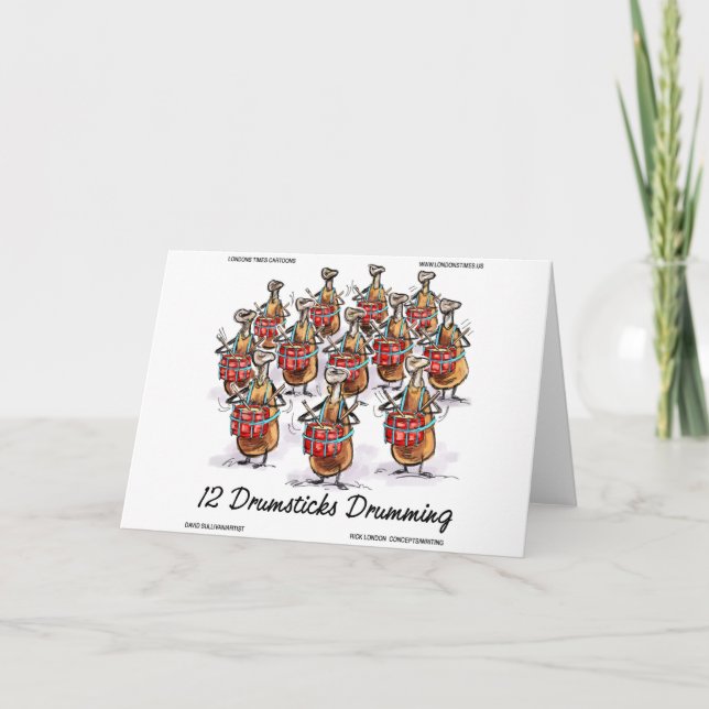 Funny Christmas 12 Drumsticks Drumming Gifts & Tee Holiday Card (Front)