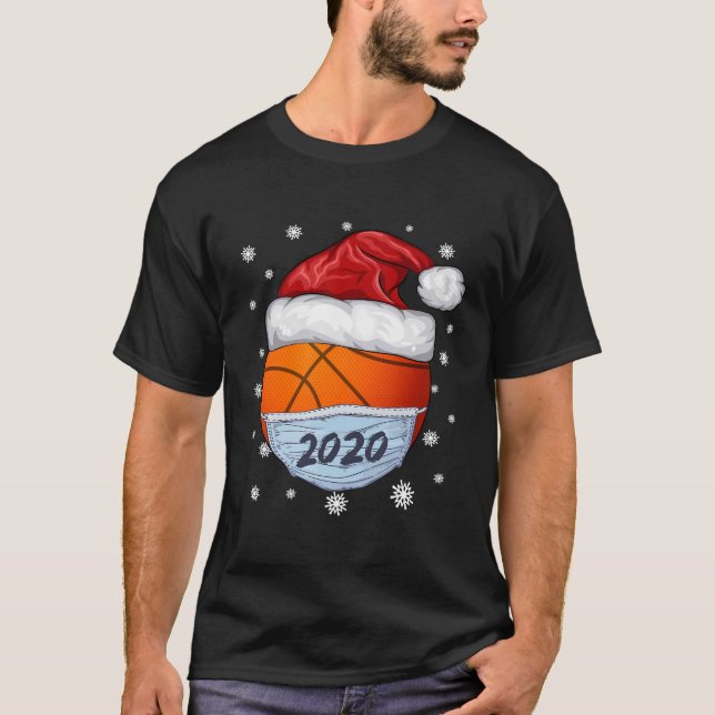 Funny Christmas 2020 Basketball Santa Hat Wearing  T-Shirt (Front)