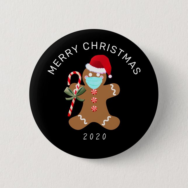 Funny Christmas 2020 Gingerbread Man In Face Mask 6 Cm Round Badge (Front)