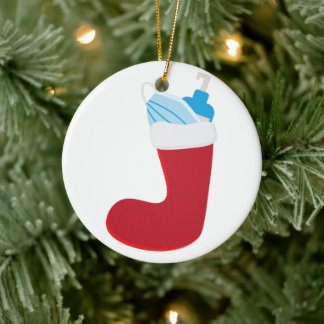 Funny Christmas 2020 Red stocking Ceramic Tree Decoration