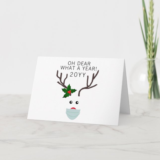Funny Christmas 2020 Reindeer Wearing Face Mask Card (Front)