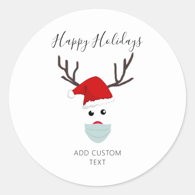Funny Christmas 2020 Reindeer Wearing Face Mask Classic Round Sticker (Front)