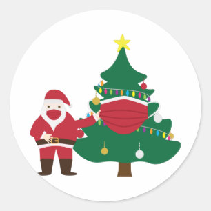 Funny Christmas 2020 Santa and decorated tree Classic Round Sticker