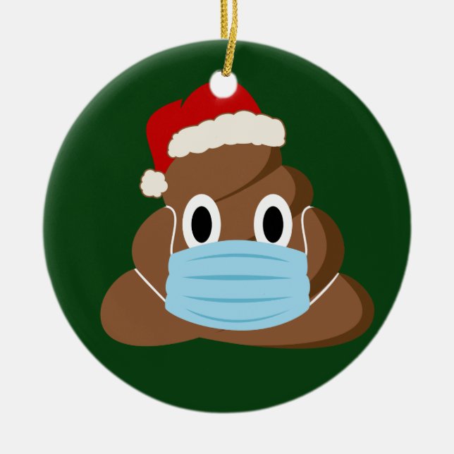 Funny Christmas 2020Poop Emoji Wear a Mask Ceramic Tree Decoration (Front)