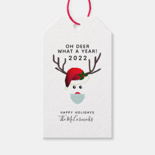 Funny Christmas 2021 Covid Face Mask Reindeer Gift Tags