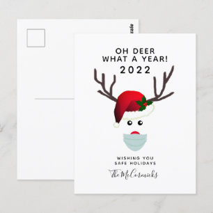 Funny Christmas 2021 Covid Face Mask Reindeer Postcard