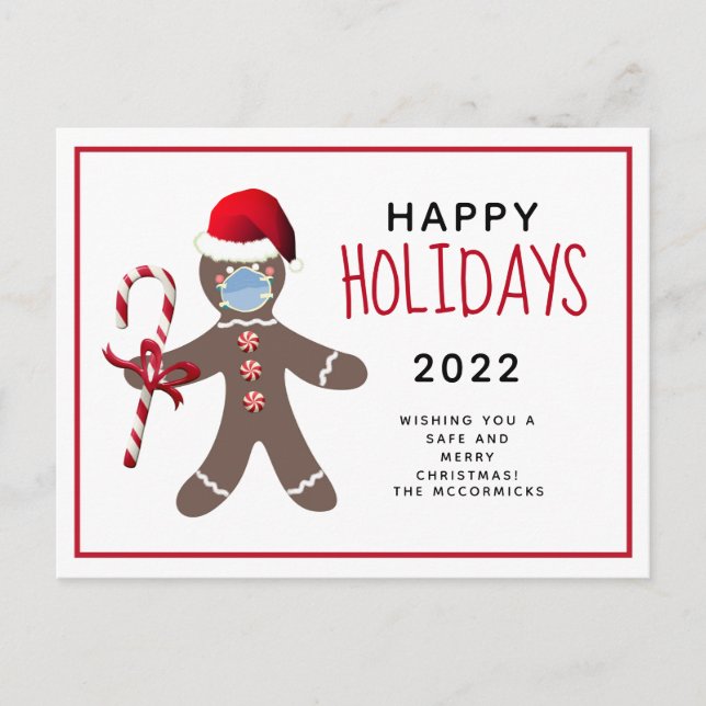 Funny Christmas 2021 Covid Gingerbread Man Holiday Postcard (Front)