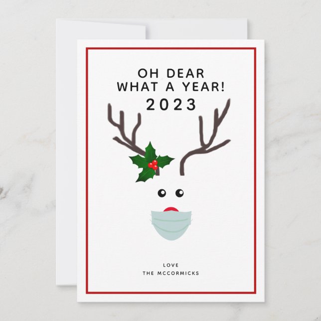 Funny Christmas 2021 Reindeer Wearing Face Mask Holiday Card (Front)