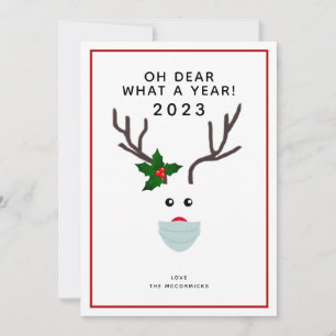 Funny Christmas 2021 Reindeer Wearing Face Mask Holiday Card