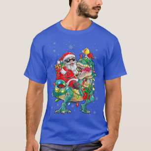 Funny Christmas 2022 Santa Riding T rex Men Boys X T-Shirt