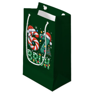 Funny Christmas "67 BRUH" Plaid & Elf Hat Holiday Small Gift Bag
