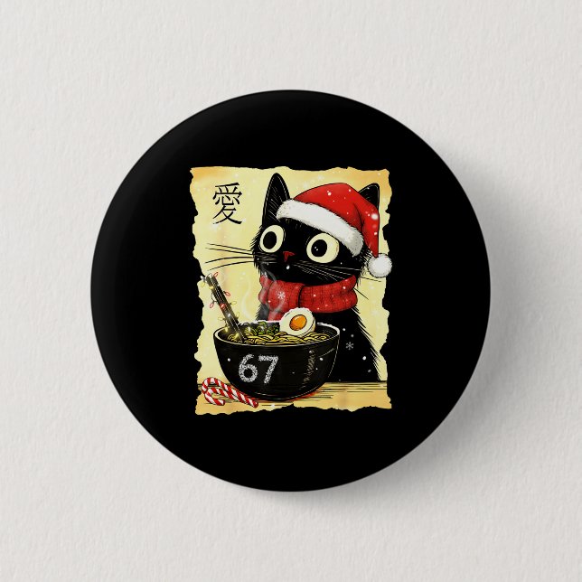 Funny Christmas 67 Six Seven Cat Ramen Japanese Ka 6 Cm Round Badge (Front)