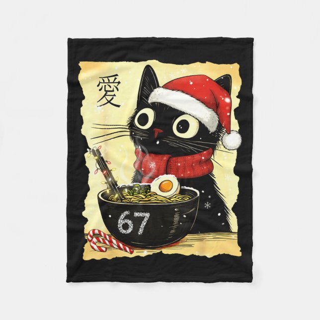 Funny Christmas 67 Six Seven Cat Ramen Japanese Ka Fleece Blanket (Front)